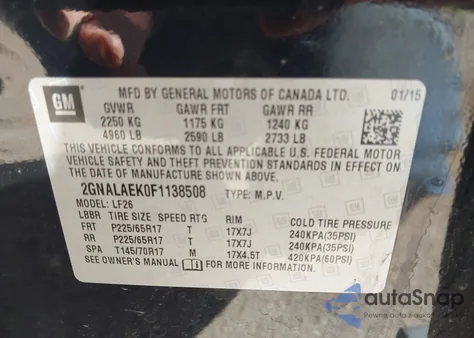 2015 Chevrolet Equinox Ls from USA, damaged, VIN 2GNALAEK0F1138508